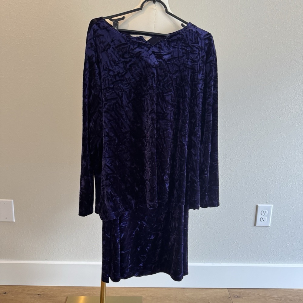 Crushed Velvet Skirt Set Purple Pull On Maxi Tunic Sz 2X Whimsigoth Dark Fairy